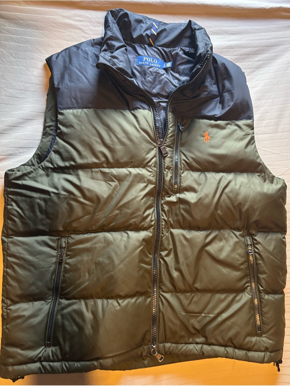 Polo by Ralph Lauren Olive Green and Black Quilted Puffer Vest